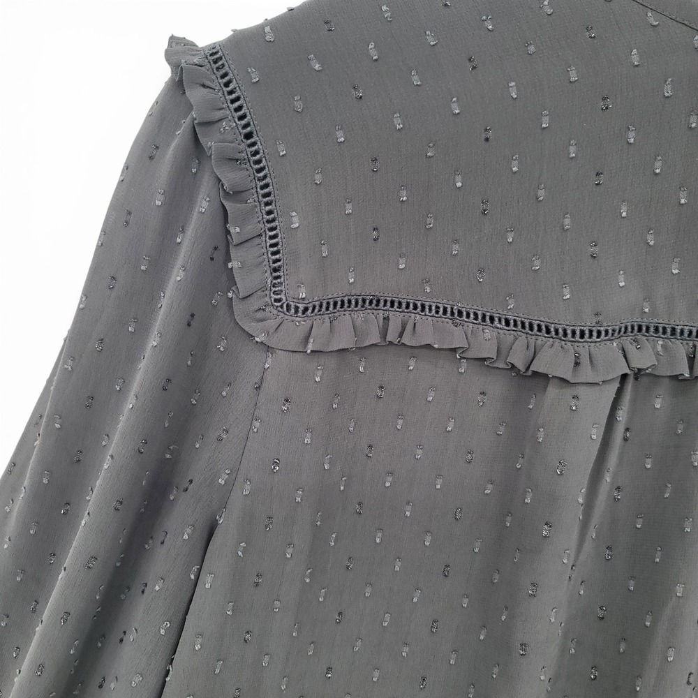 Ann Taylor Women 2XL Blouse Gray Swiss Dot Ruffle Career Office - Picture 3 of 8
